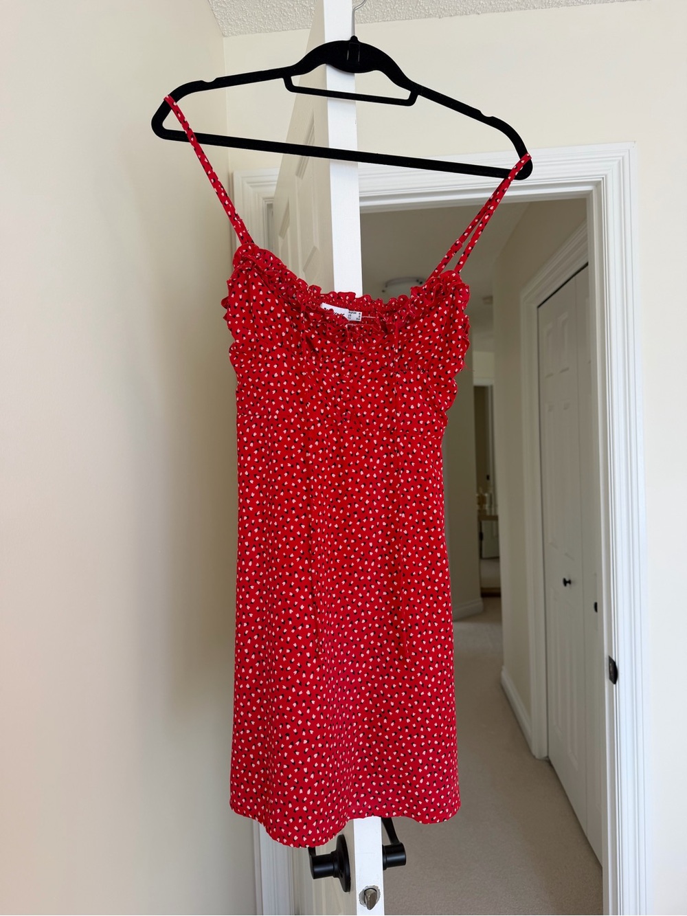 Princess Polly Red Polka Dot Mini Dress with Ruffle Neckline